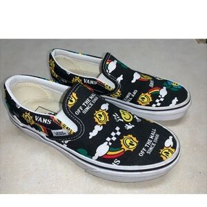 Vans Smiley Happy 🙂 Smileu Face Black Slip-On Sneakerswith Colorful Print
